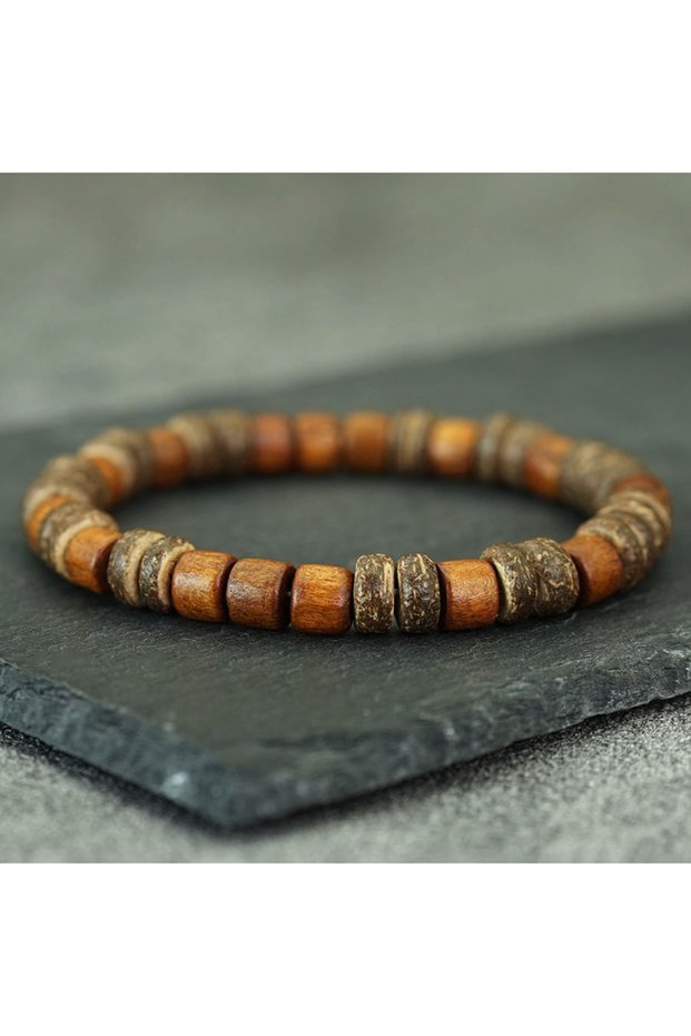 dark coconut Noter Handcrafted Natural Coconut Beads Wooden Bracelet Unisex 4 Color Options Weightle