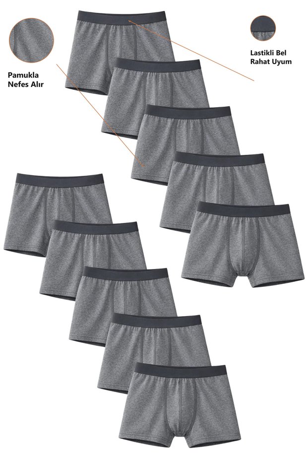 Boys' Cotton Slim Fit Breathable Boxers 10-Pack Anthracite-Anthracite