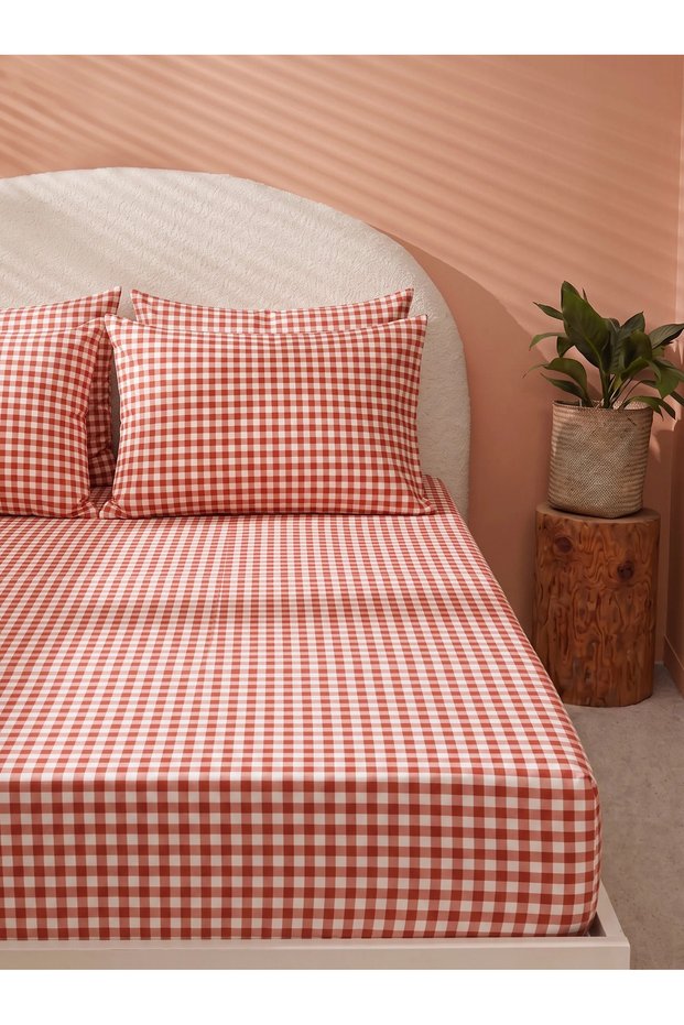 Kiremit Pöti Square Patterned Elastic Sheet Set - Single/Double/King Size