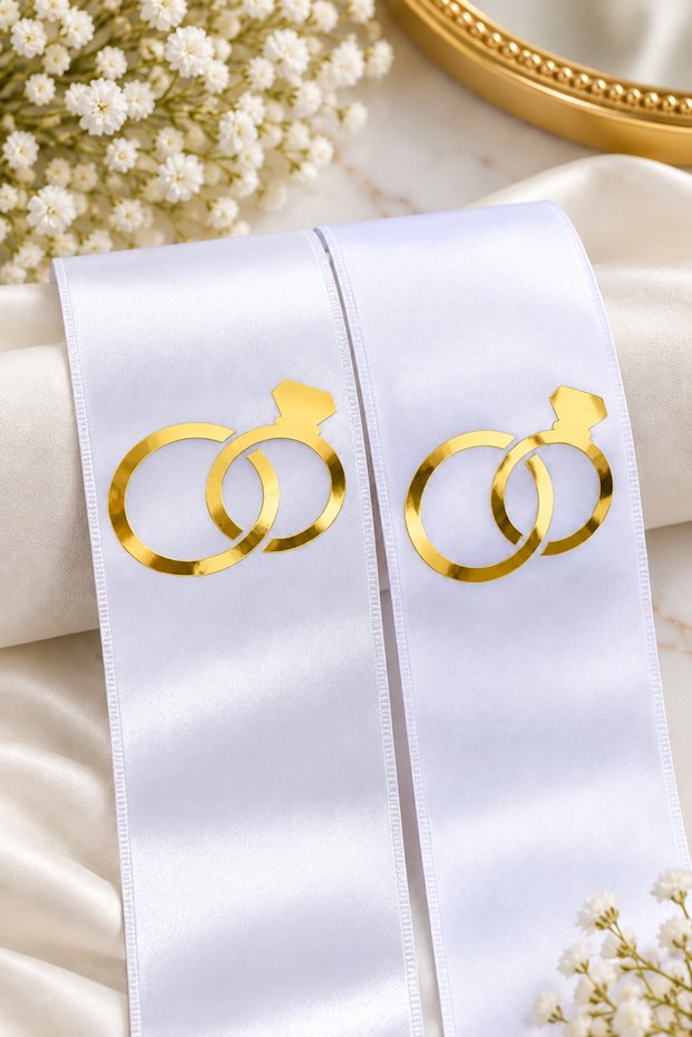 Gold Color Ring Symbol Printed Jewelry Ribbon Set (Nameless for Bride and Granny)