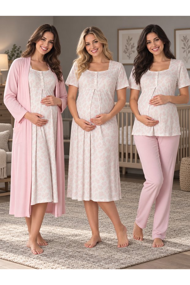 Maternity Nursing Nightgown and Pajama Set, 4-Piece Postpartum Set, Effortt.