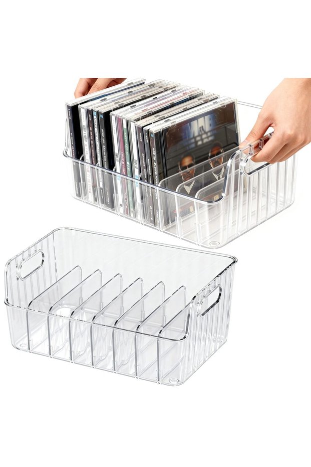 Clear CD Holder 2 Pack, Plastic CD Storage Box Organizer with Removable Lid, Holds 40 Standard Cases