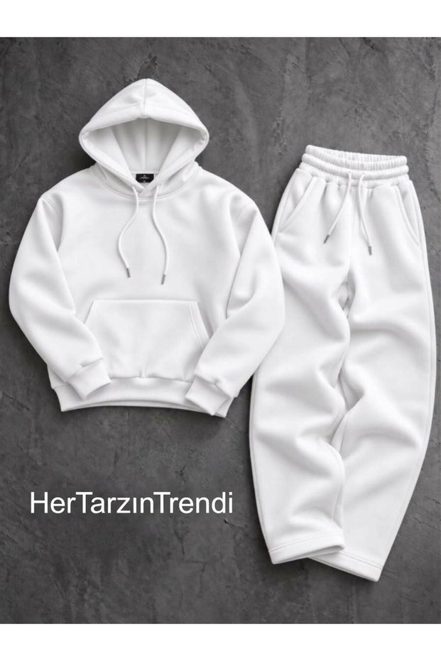 Unisex Basic Tracksuit Set Hooded Vibrant Color Premium Sportswear Combination and Casual Wear 3 Thread Thick Fabric Sweatshirt&Baggy Bottom