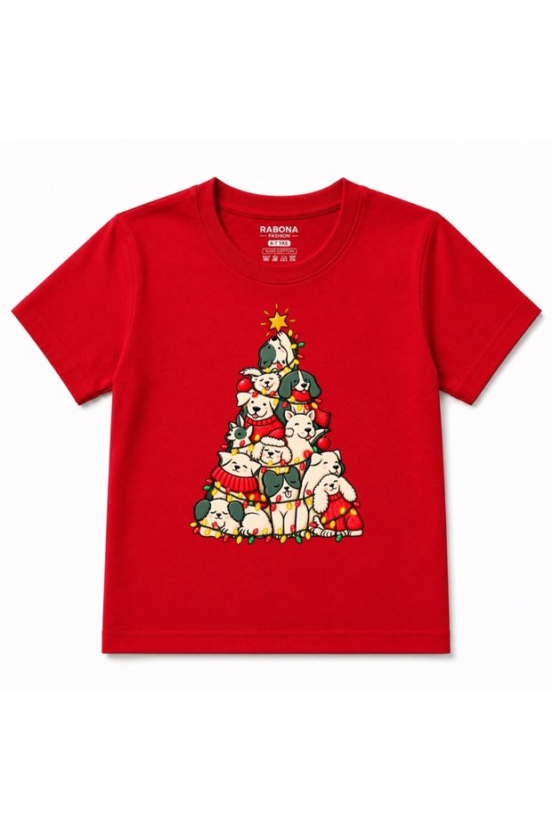 Christmas Puppy Tree - Cute Dogs Christmas Lights Kids Graphic T-Shirt