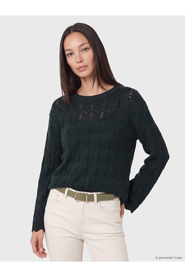 Peak New Season Green Openwork Women's Knit Sweater