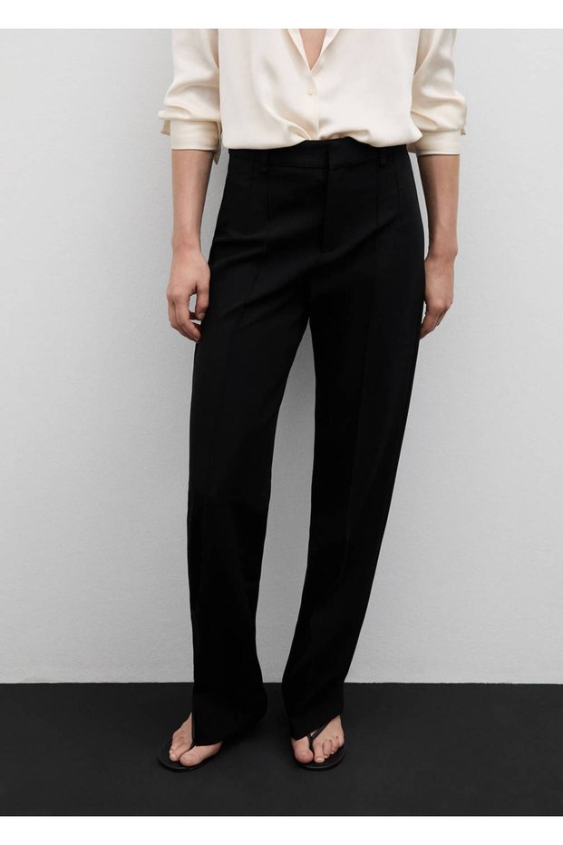 Straight Cut Trousers with Decorative Stitching