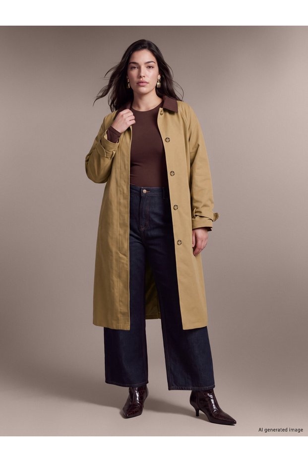 Özmarka New Season Beige Contrast Collar Women's Trench Coat