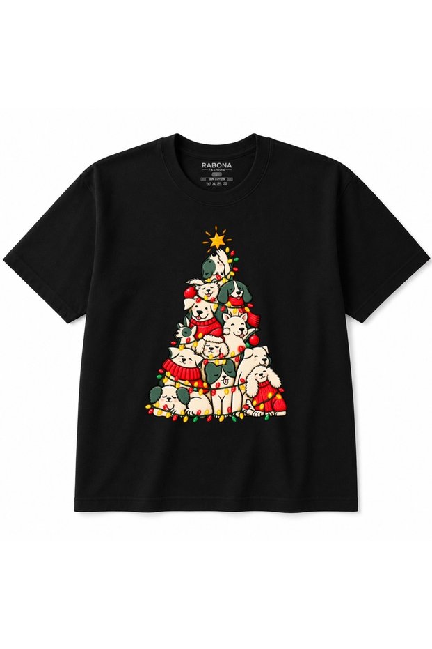 Christmas Puppy Tree - Cute Dogs Christmas Lights Graphic T-Shirt