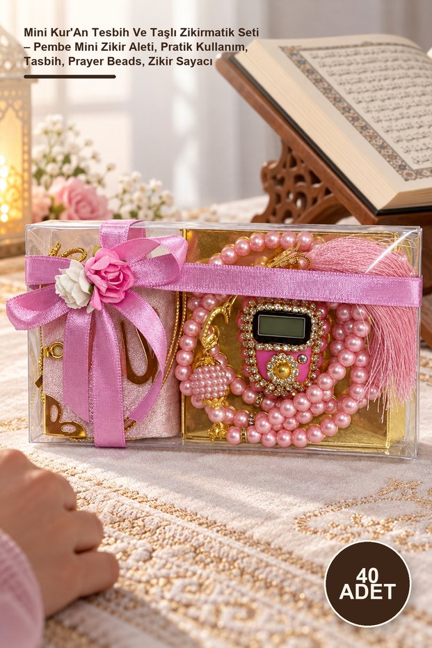40 Pieces Mini Quran Prayer Beads and Stone Zikirmatik Set – Pink Mini Zikir Tool, Practical Use, Prayer Beads, Prayer Beads, Zikir Counter