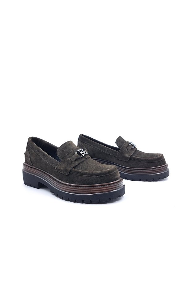 Genuine Suede Leather 4 cm Thick Sole Women's Brown Loafer Shoes