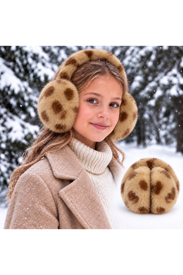 Brown Young Girls Kids Plush Earmuff Furry Winter Ear Warmer Protective Hat Cold Proof Foldable