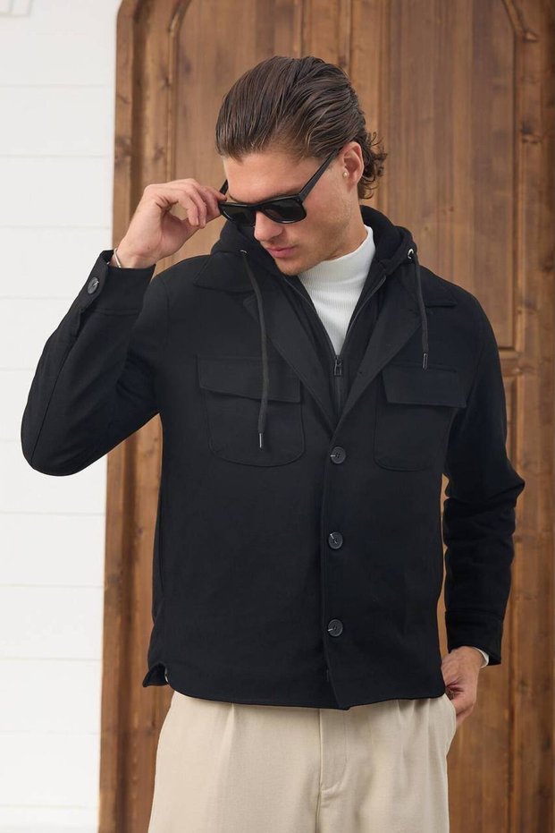 Removable Hooded Quilted Detail Coat