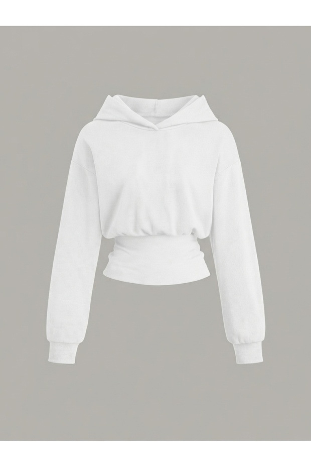Women's Oversize Crystal Stone Printed Short Hooded Crop Sweatshirt