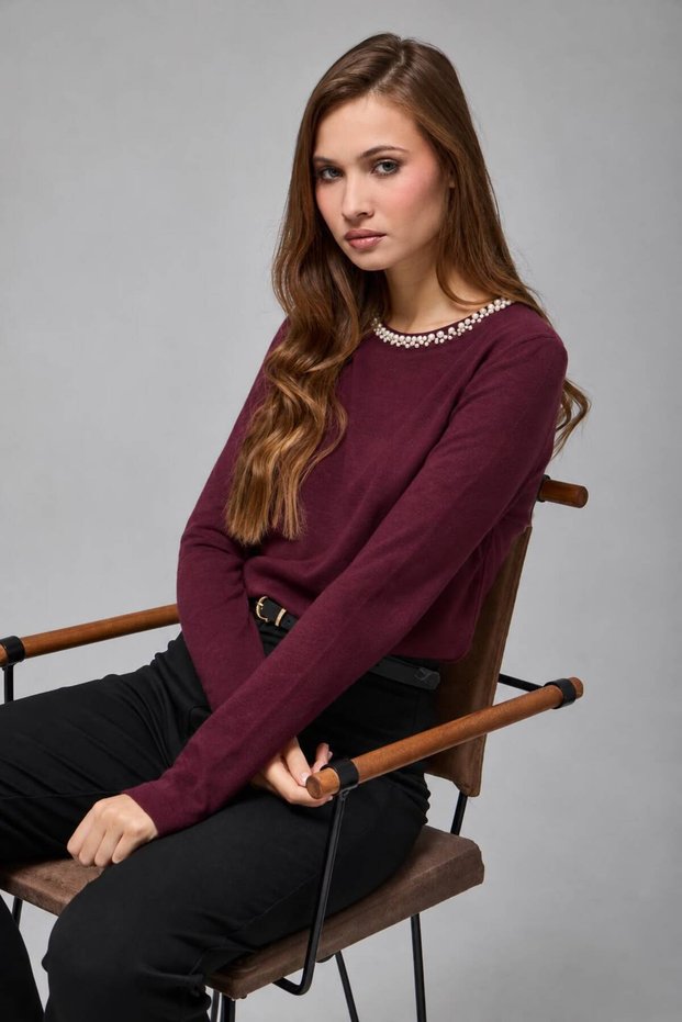 Women's Soft-Textured Lycra Sweater with Pearl Detailing