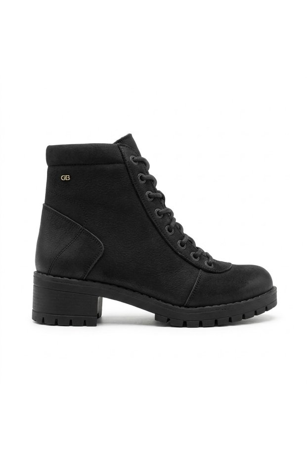 Women's 100% Genuine Leather Lace-Up Serrated Thick Heeled Comfort Sole Boots Daily Boots Black