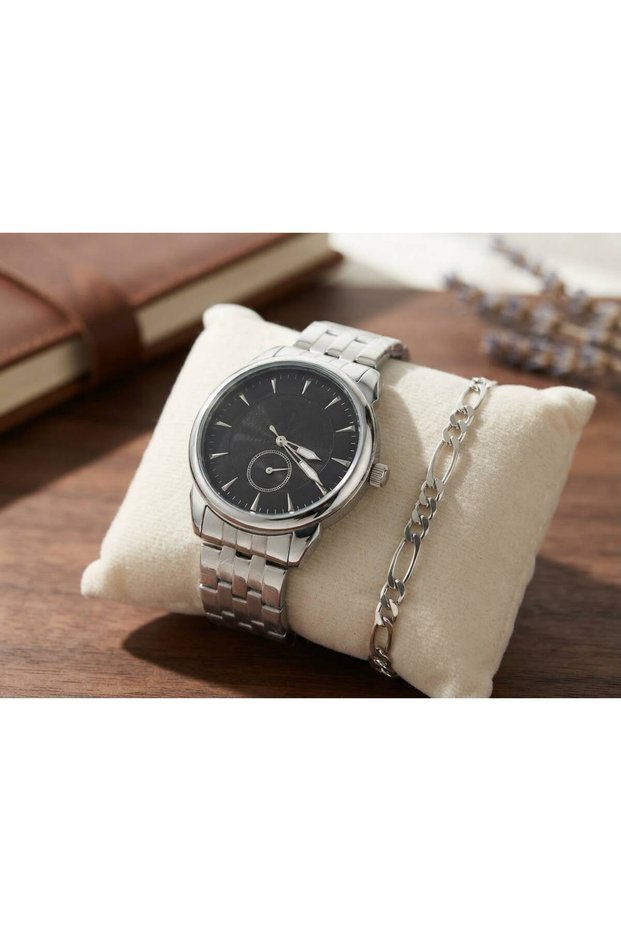 Men's Wristwatch Two-Tone Steel Band White Dial Bracelet Classic Stylish Watch with Gift Box