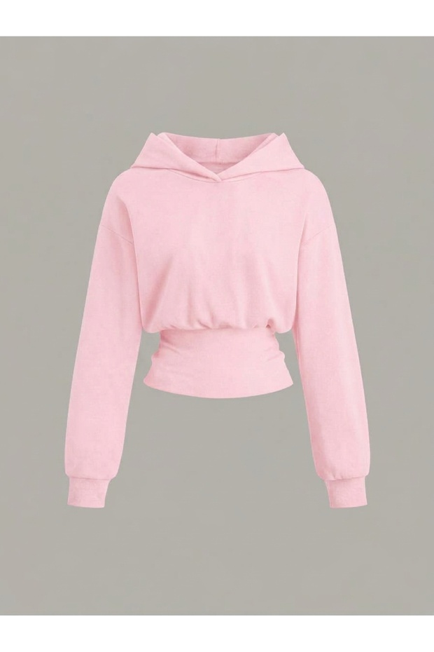 Women's Oversize Crystal Stone Printed Short Hooded Crop Sweatshirt