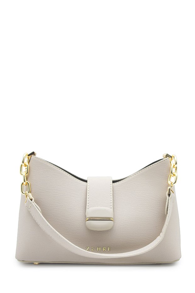 Beige Bag with Chain Strap Detail and Cover 0057