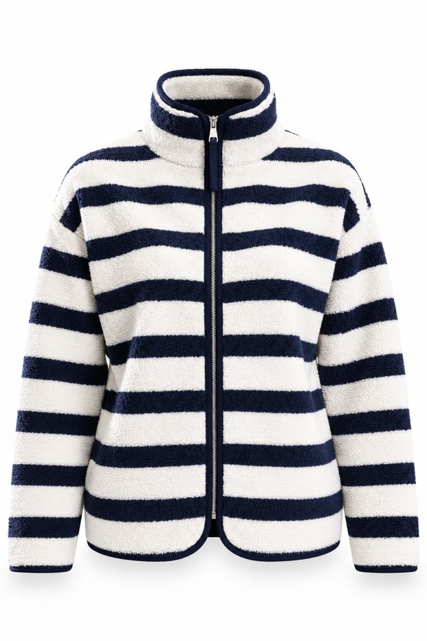 Navy Blue Striped Fleece Jacket