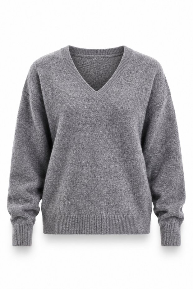 Anthracite V-Neck Soft Textured Sweater 251337