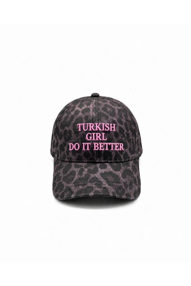 Gray Leopard Turkish Girl Do It Better Embroidered Hat / "Turkish Girls Do It Better" Pink Embroidered Hat Leopard Hat