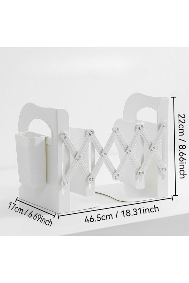 L White Back to School Desktop Bookshelf Adjustable Telescopic Bookends Book Organizer Stand for Des