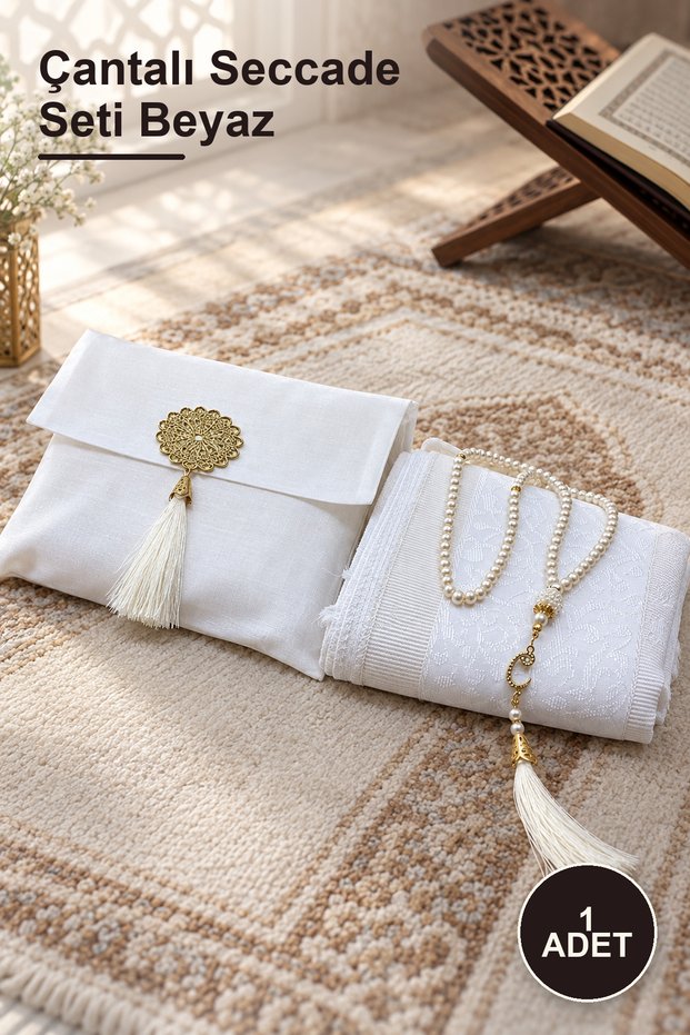 1 Piece Prayer Rug Set with Bag White