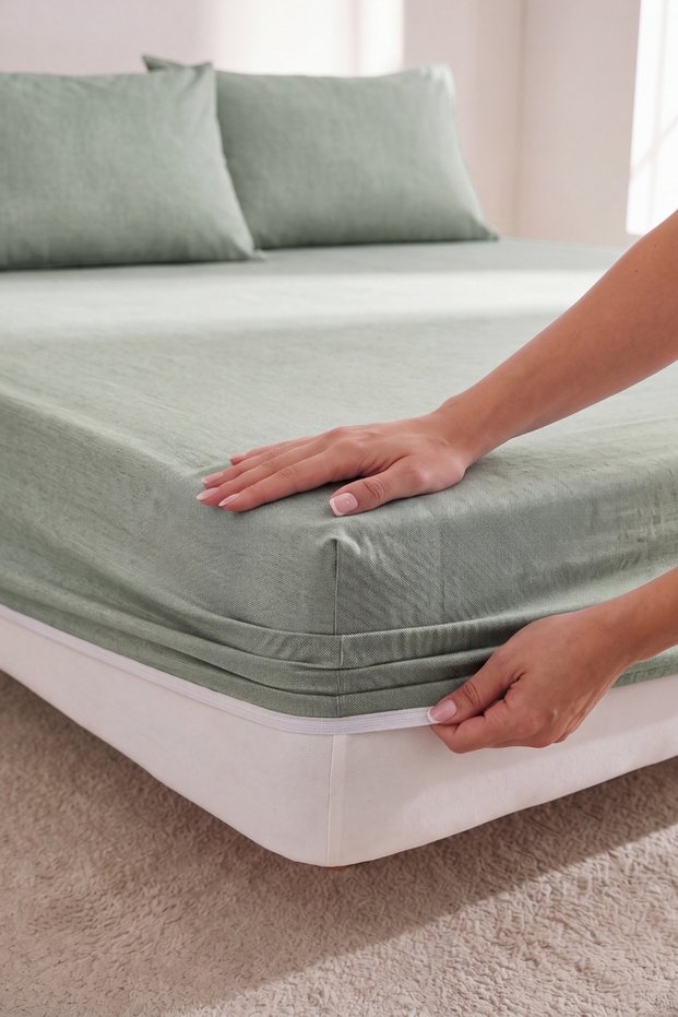 Double Cotton Elastic Sheet Set | With 2 Pillowcases | Non-Slip Corner Elastic, Soft Textured