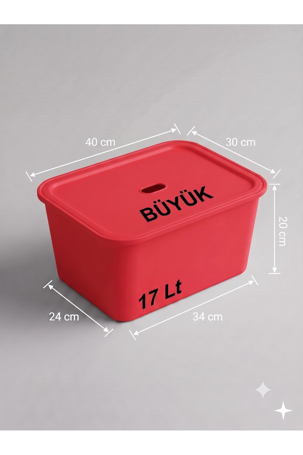Large 17 Liter 40X30X20 cm Polypropylene Plastic Organizer with Red Lid - Toy Box and Storage Basket