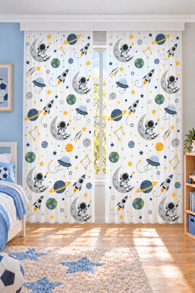 Astronaut on the Moon, Rocket and Planets Patterned Children's Carpet