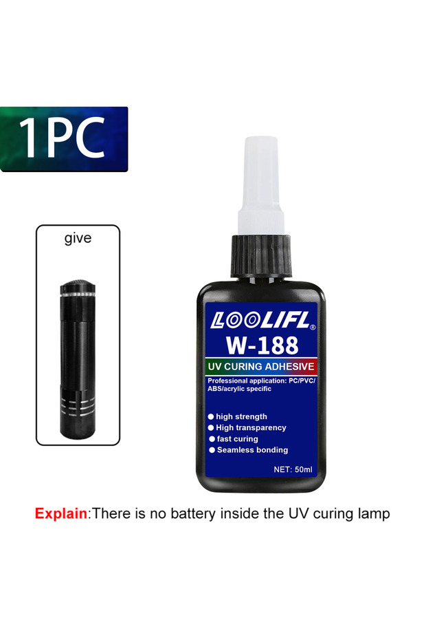 50ML-1PC-W-188 W-183 New Strong High Hardness 50ml Clear UV Resin Glue Curing Adhesive UV Curing For