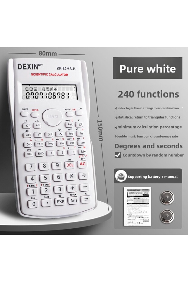Pure White Calculator Student Scientific for Exams Accounting Functions Electronic Computer Primary
