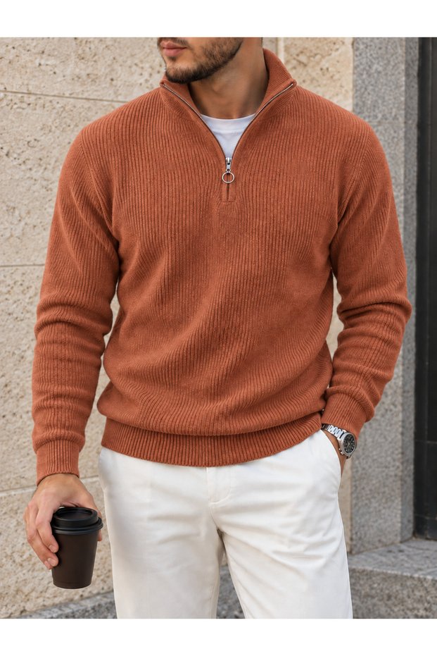 Men's Stand-Up Collar Half-Zip Thick Knit Winter Sweater.