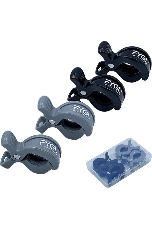 Universal Stroller Clips - Multiuse Fasteners, Black/Grey (4 Pack)