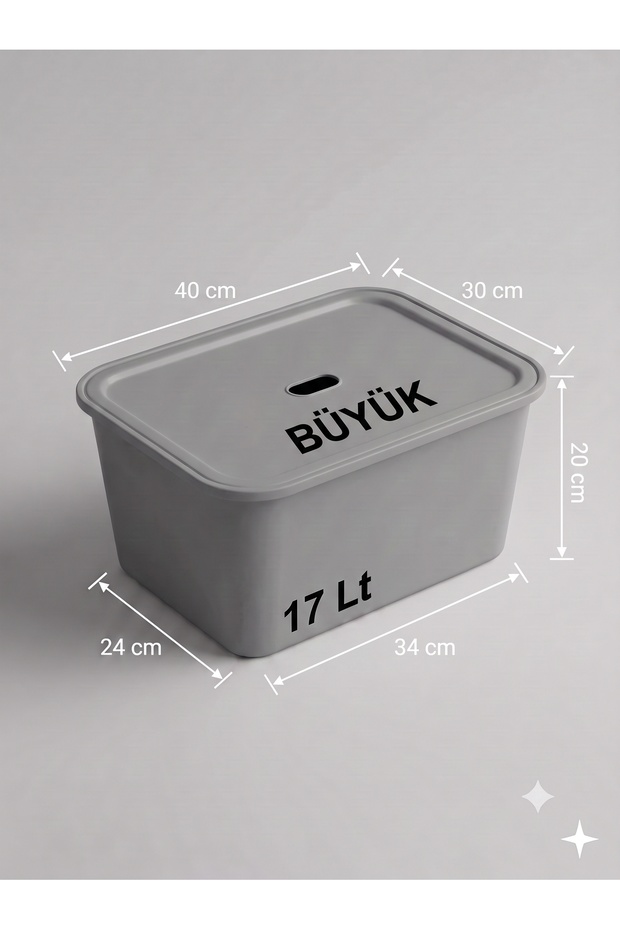Large 17 Liter 40X30X20 cm Polypropylene Plastic Organizer with Gray Lid - Toy Box and Storage Basket