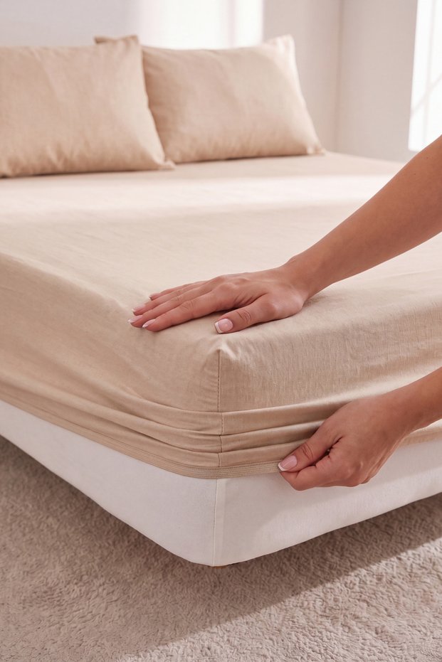 Double Cotton Elastic Sheet Set | With 2 Pillowcases | Non-Slip Corner Elastic, Soft Textured