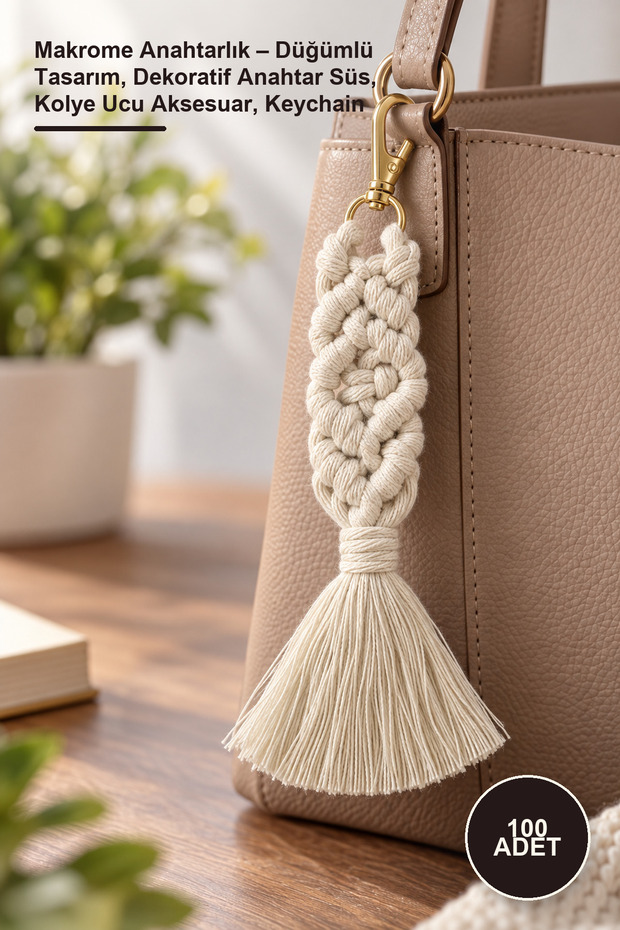 100 Pieces of Macrame Keychain – Knotted Design, Decorative Key Ornament, Pendant Accessory, Keychain