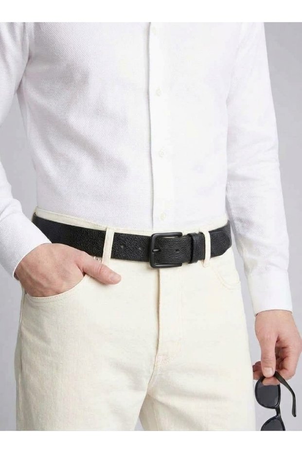 Men's Matte Black Buckle Jean Belt