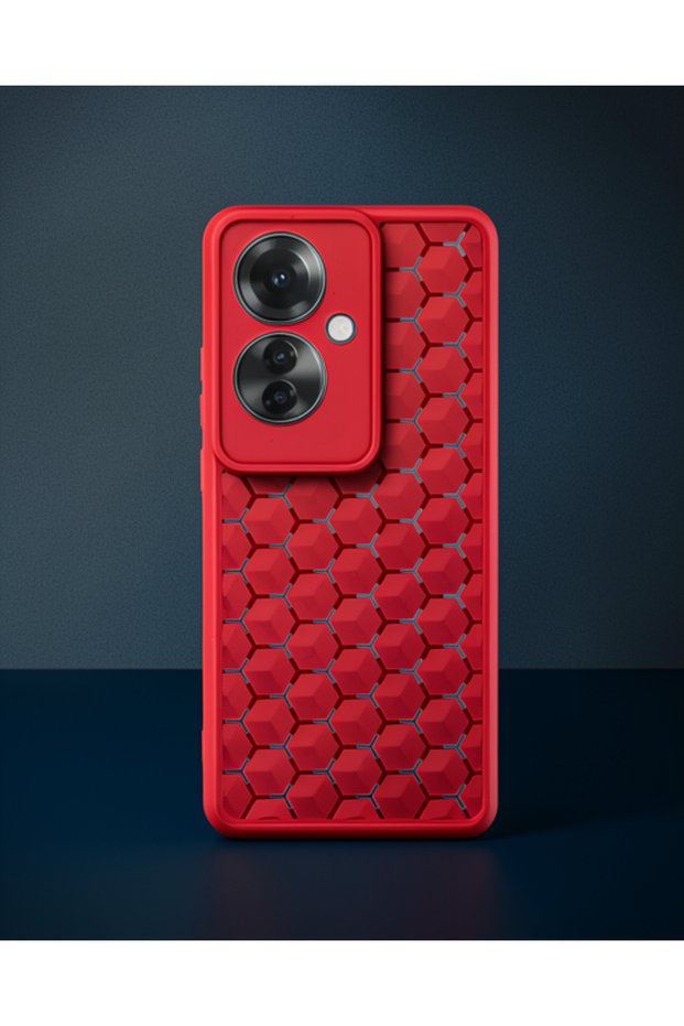 Oppo Reno 11F Case Honeycomb Silicone Cover - Red