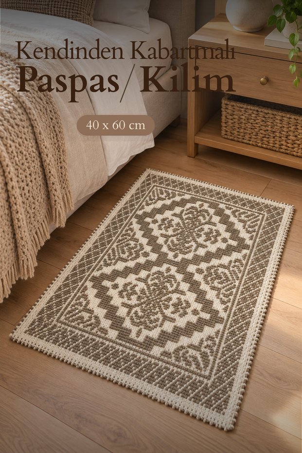 Traditional Door Mat Rug Non-Slip Base 40 X 60 Brown