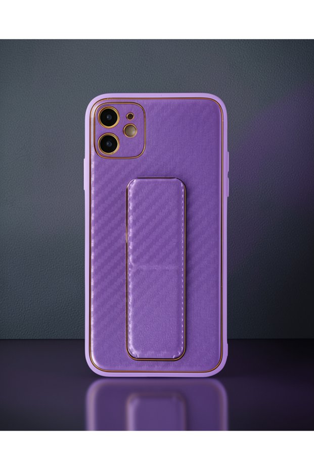 Apple iPhone 12 Case Coco Carbon Stand Cover - Purple