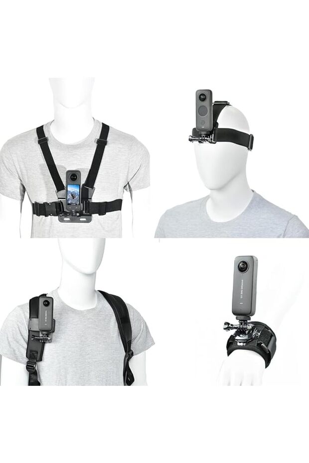 Action Camera Accessory Kit Chest Strap Mount Head Mount Wrist Strap Backpack Clip Mount for Insta36