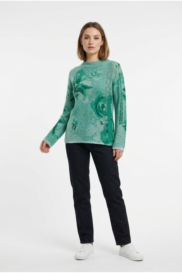 Women's Green Patterned Knitwear Sweater
