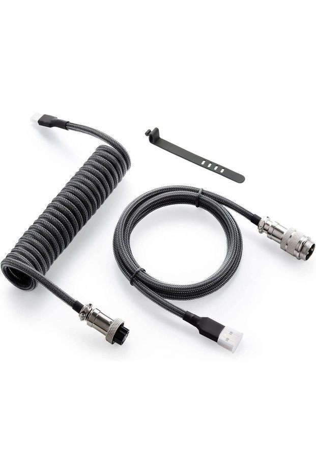 كابل USB C ملفوف مخصص للوحة مفاتيح الألعاب، كابل لوحة مفاتيح ميكانيكية مزدوج الغلاف مع وصلة قابلة للفصل