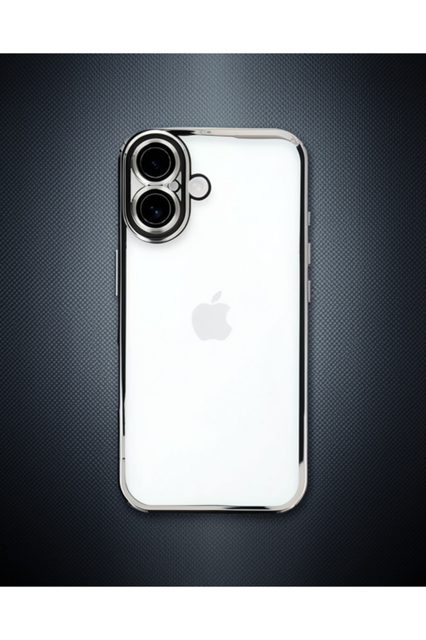 حافظة ابل ايفون 16 بلس من السيليكون مع عدسة ريزر - فضي