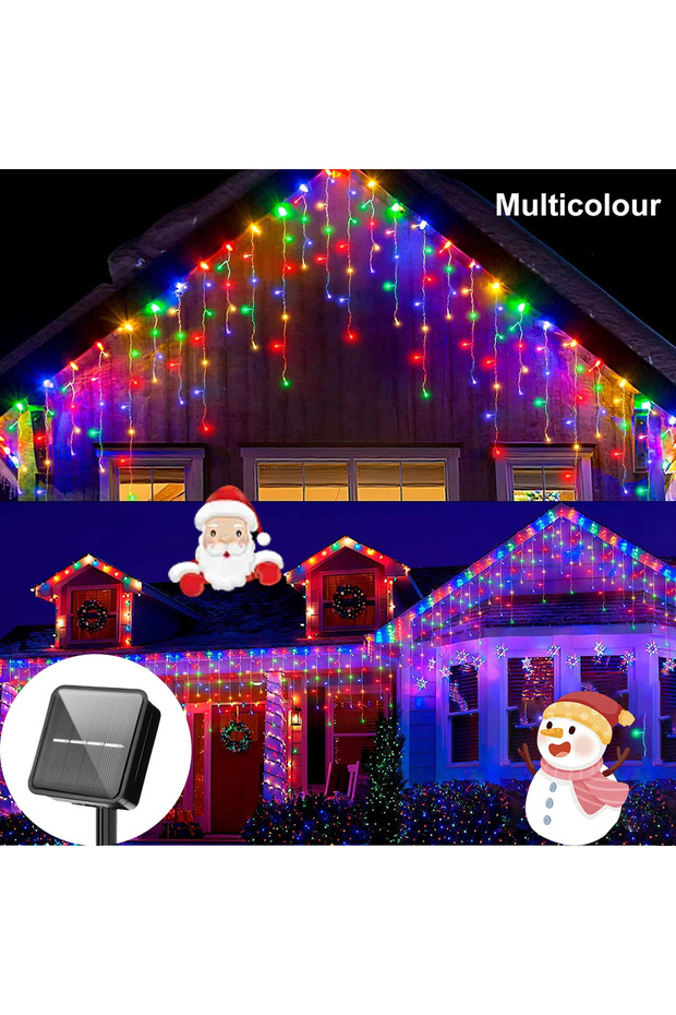 7.5M 160LEDS Multicolor 3.5M/7.5M Solar Curtain Icicle Light Outdoor Eaves Decor String Lights Garde