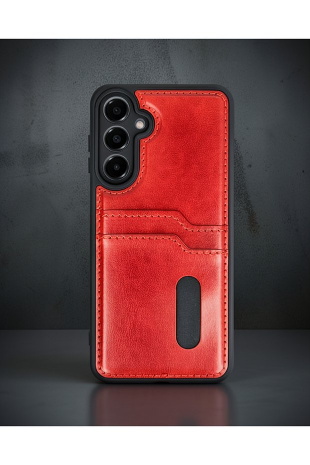 Samsung Galaxy A35 5g Case Sara Leather Case with Business Card Holder - Red
