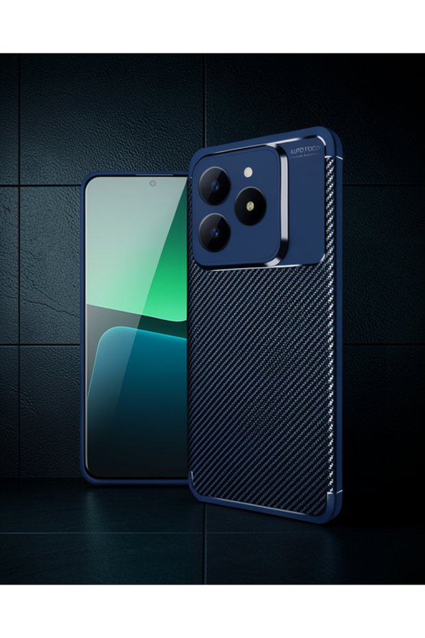 حافظة Realme C61 ذات غطاء كربوني بتركيز تلقائي - أزرق داكن