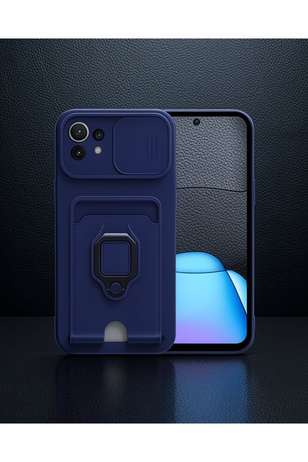 Xiaomi Mi 11 Lite Case Zuma Silicone with Ring and Business Card Holder - Navy Blue