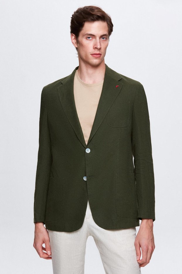 Ds Damat Regular Fit Khaki Plain Fabric Jacket
